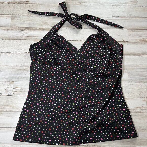 2000s Black Multicolor Polka Dot Babydoll Halter‎ Neck Tie Top Womens Size S/M - Picture 1 of 5